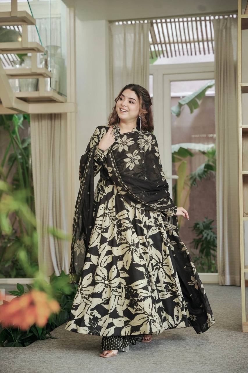 Crimson Noir Floral Couture Set